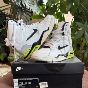 Nike Air Command White and Black High-Top Sneakers with Neon Accents. Like new!